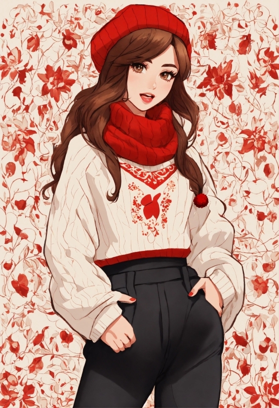 Face, Outerwear, White, Sleeve, Waist, Red