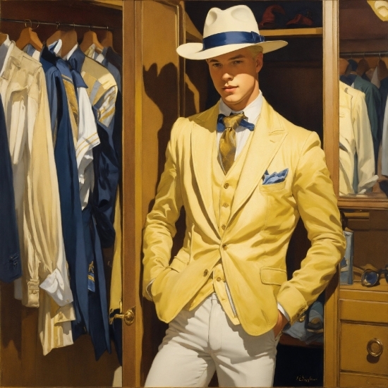 Hat, Dress Shirt, Cabinetry, Sleeve, Sun Hat, Yellow