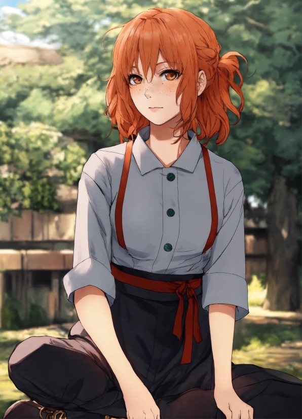 Face, Hair, Sleeve, Wig, Bangs, Red Hair