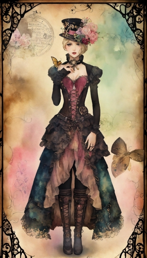 Dress, Sleeve, Art, Painting, Black Hair, Victorian Fashion