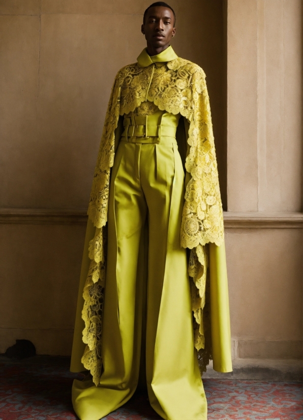 Outerwear, Sleeve, Waist, Runway, Yellow, Dress