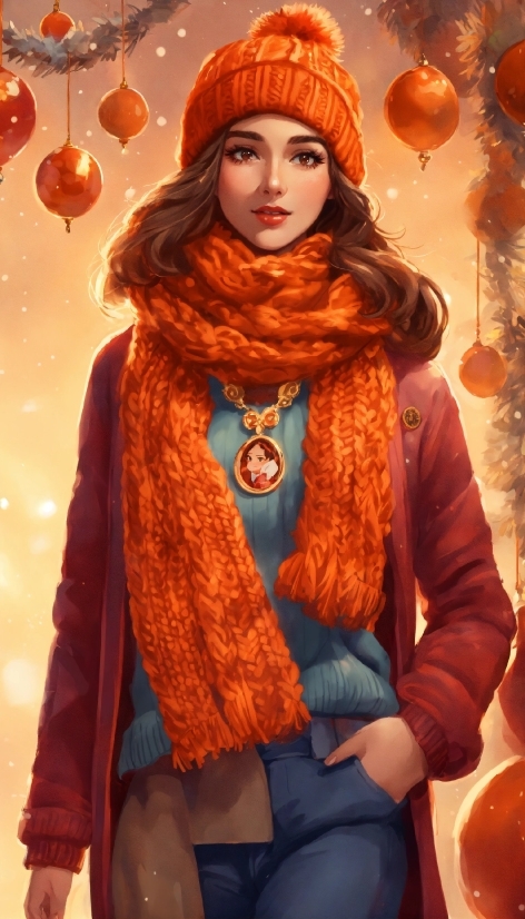 Outerwear, Orange, Fashion, Textile, Red, Stole