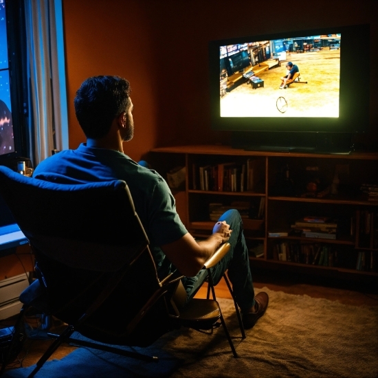 Blue, Chair, Television Set, Comfort, Television, Audio Equipment