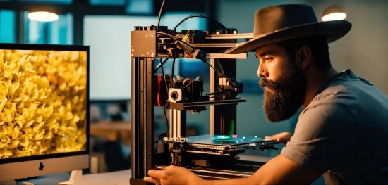 Hat, Beard, Engineering, Machine, Fedora, Audio Equipment