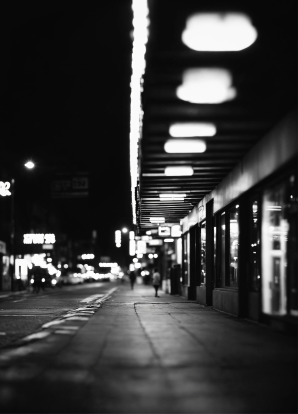 Automotive Lighting, Building, Road Surface, Black-and-white, Style, Street Light