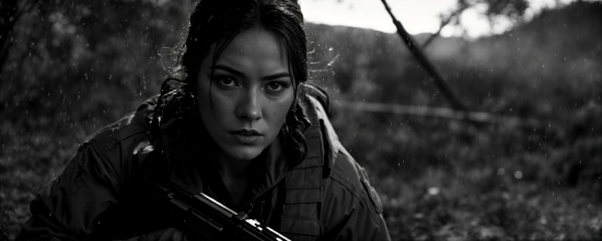 Flash Photography, Black-and-white, Style, Air Gun, Grass, Black Hair