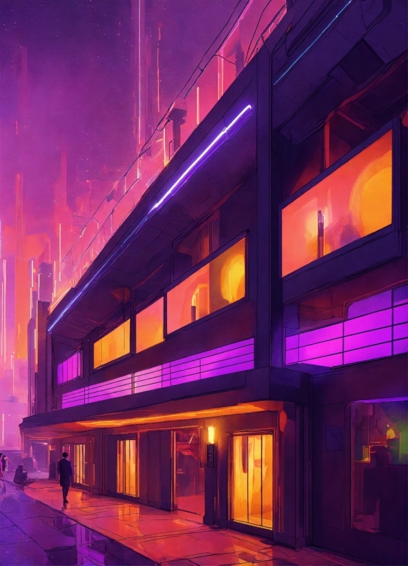 Building, Purple, Architecture, Automotive Lighting, Electricity, Magenta