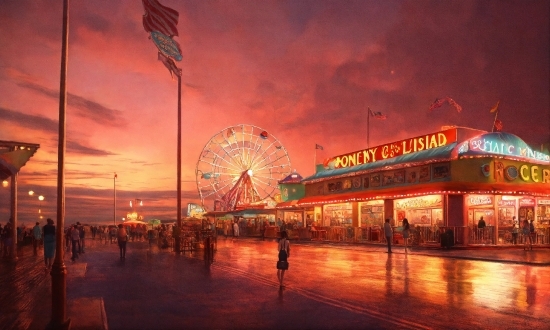 Cloud, Sky, Building, Body Of Water, Ferris Wheel, City