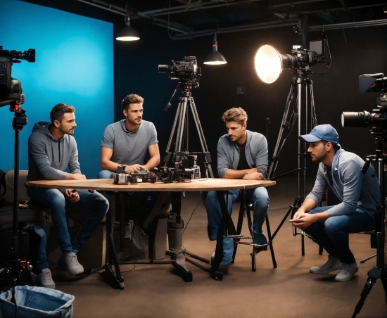 Footwear, Jeans, Tripod, Table, Musician, Film Studio