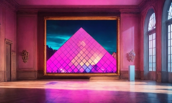 Purple, Textile, Interior Design, Triangle, Entertainment, Pink