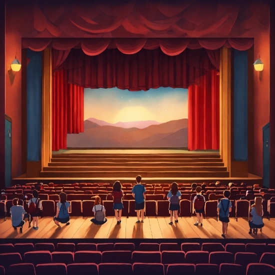 Theater Curtain, Entertainment, Chair, Textile, Interior Design, Curtain