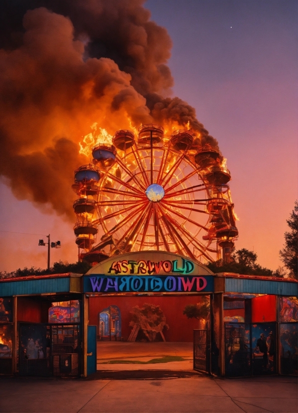 Sky, Cloud, Ferris Wheel, Dusk, Tree, Gas