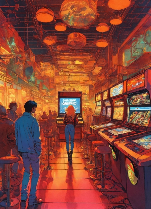 Building, Interior Design, Art, Pinball, Recreation Room, Video Game Arcade Cabinet