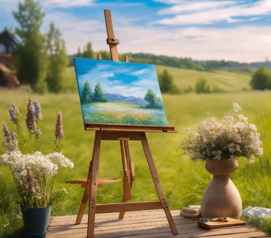 Flower, Plant, Cloud, Sky, Easel, Photograph