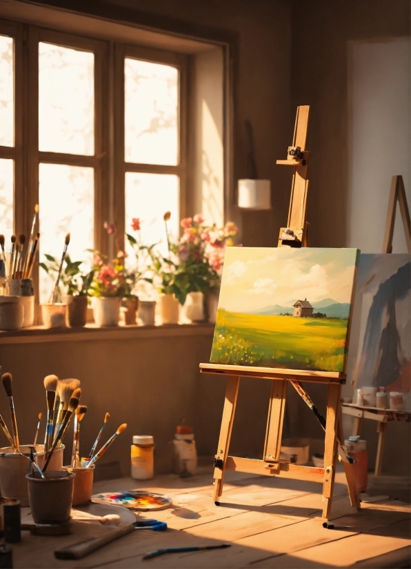 Plant, Easel, Window, Paint, Interior Design, Wood