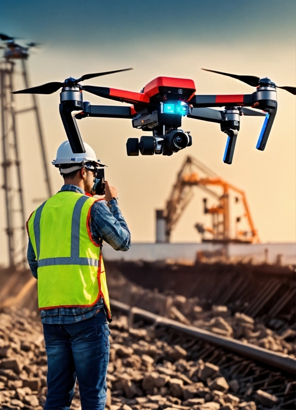 Sky, High-visibility Clothing, Workwear, Gesture, Hard Hat, Engineering