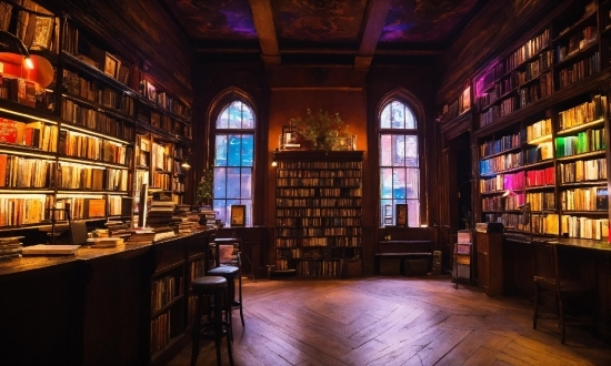 Furniture, Shelf, Building, Window, Lighting, Bookcase