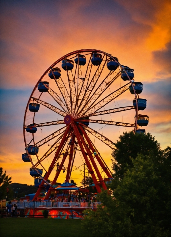 Sky, Cloud, Ferris Wheel, Tree, Plant, Dusk