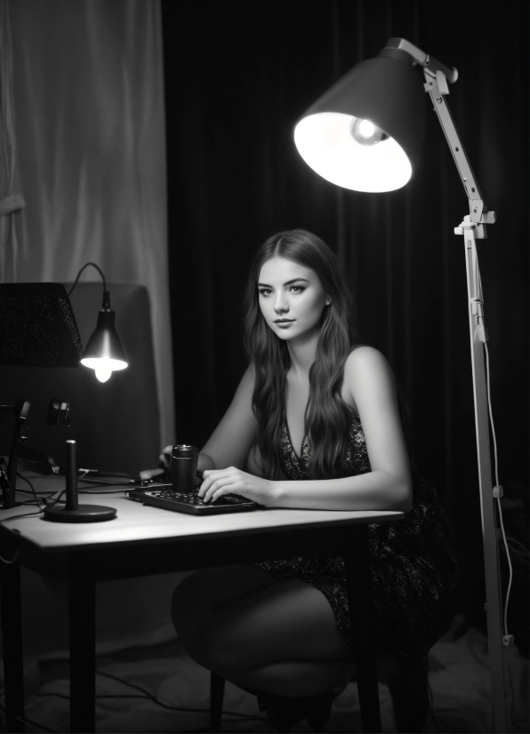 Furniture, Table, White, Black, Flash Photography, Standing