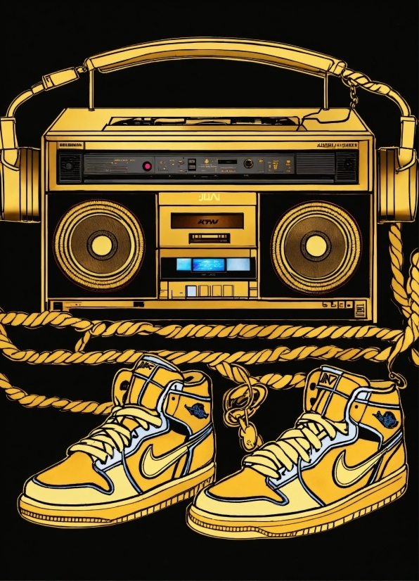 Footwear, Light, Radio, Yellow, Walking Shoe, Font