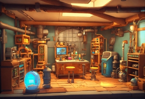 Building, Interior Design, Gas, Wood, Table, Machine