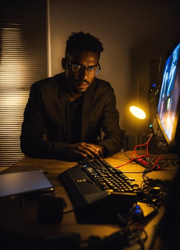 Glasses, Computer, Personal Computer, Table, Desk, Audio Equipment