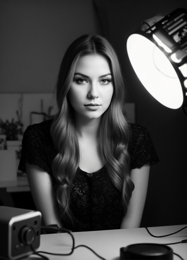 Lip, Hairstyle, Photograph, White, Black, Flash Photography