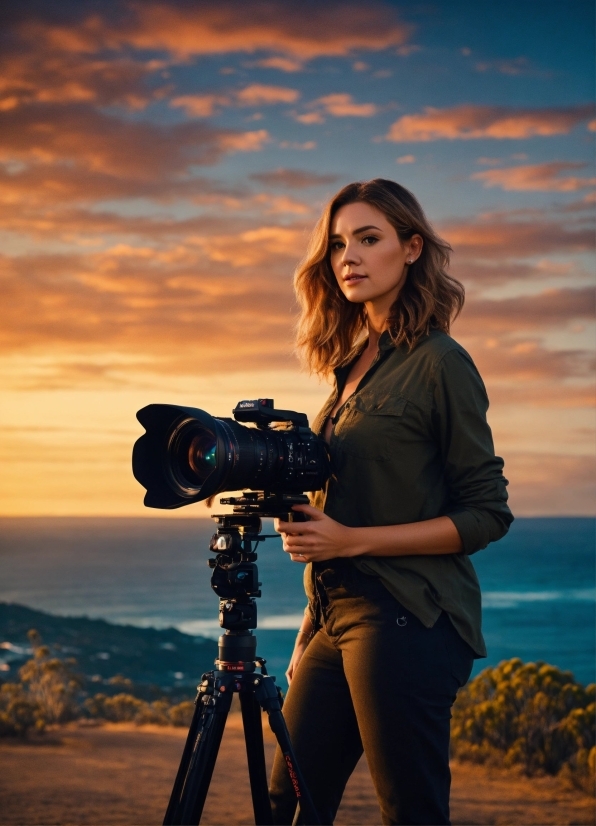 Cloud, Jeans, Sky, Water, Tripod, Videographer