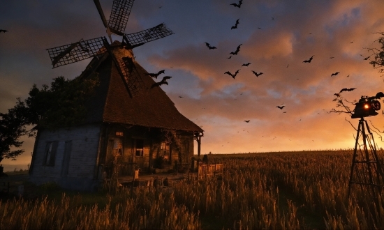 Sky, Cloud, Bird, Atmosphere, Windmill, Plant