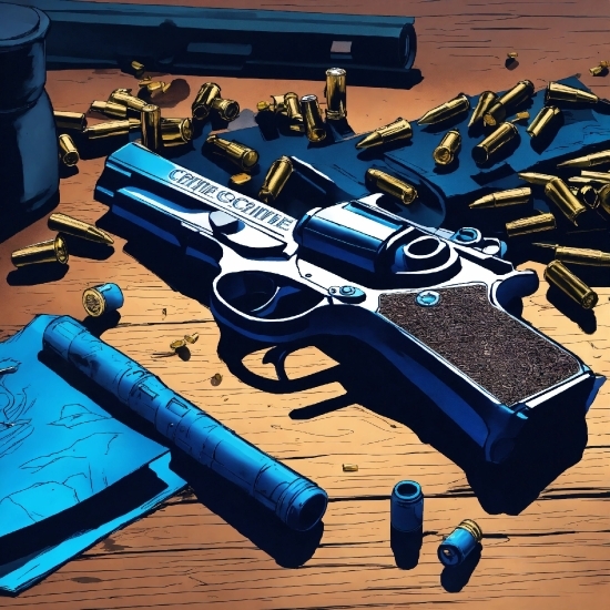 Blue, Azure, Font, Musical Instrument, Air Gun, Revolver