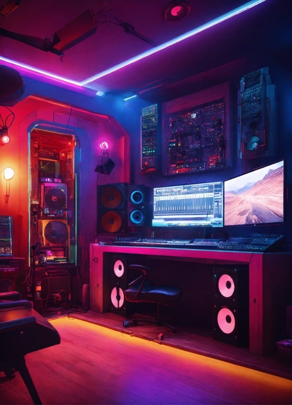 Purple, Building, Entertainment, Interior Design, Pink, Audio Equipment