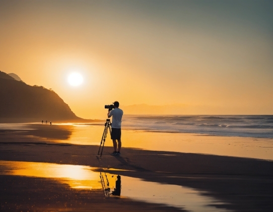 Water, Sky, People In Nature, Afterglow, Cloud, Beach