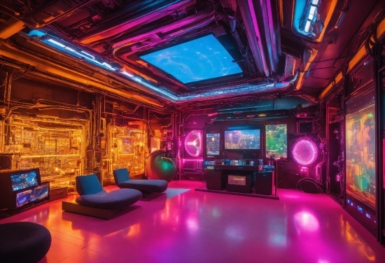 Building, Purple, Interior Design, Entertainment, Magenta, Couch