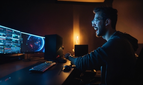 Computer, Computer Keyboard, Personal Computer, Table, Desk, Lighting