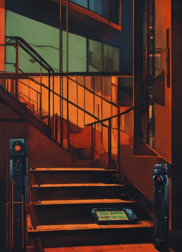 Building, Stairs, Orange, Door, Wood, Fixture