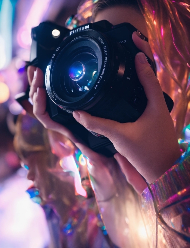 Hand, Light, Purple, Camera Lens, Camera, Human