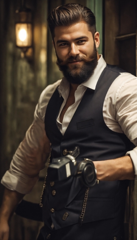 Beard, Black, Flash Photography, Sleeve, Collar, Belt