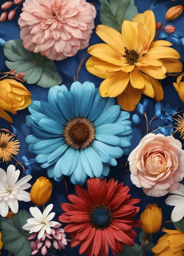 Flower, Blue, Petal, Azure, Textile, Orange