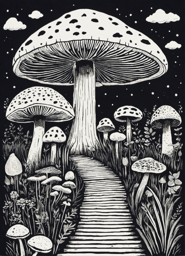 Botany, Organism, Art, Font, Mushroom, Terrestrial Plant