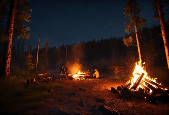 Bonfire, Sky, Tree, Fire, Wood, Flame