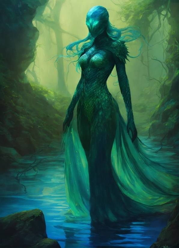 People In Nature, Dress, Art, Painting, Aqua, Cg Artwork