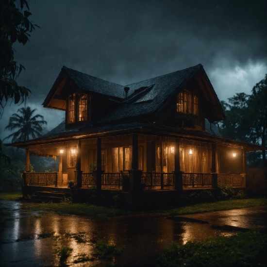 Cloud, Sky, Building, Plant, Tree, House