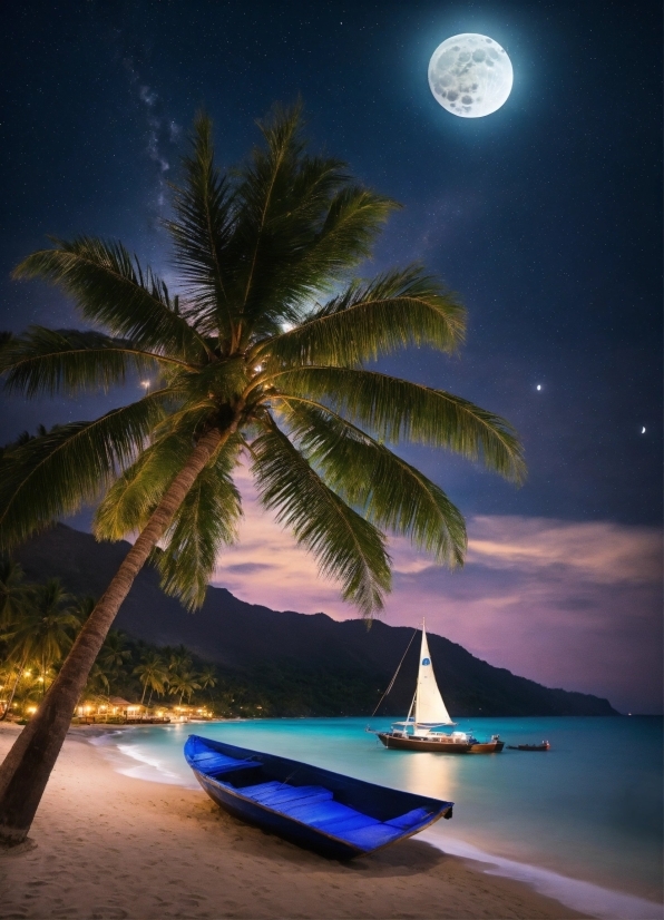 Water, Sky, Atmosphere, Boat, Light, Moon