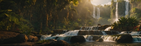 Water, Natural Landscape, Fluvial Landforms Of Streams, Waterfall, Sunlight, Watercourse