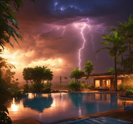 Cloud, Lightning, Sky, Plant, Water, Atmosphere