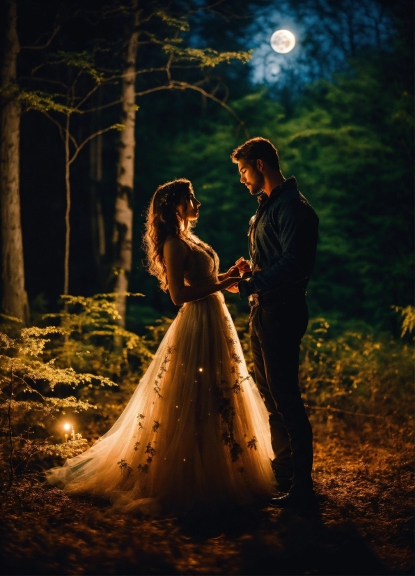 Wedding Dress, People In Nature, Sky, Plant, Flash Photography, Tree