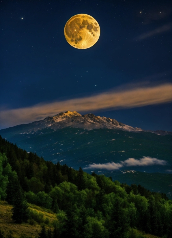 Sky, Atmosphere, Cloud, Light, Mountain, Tree