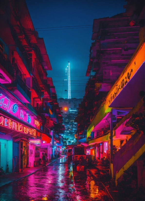 Building, Sky, Purple, Light, Architecture, Electricity