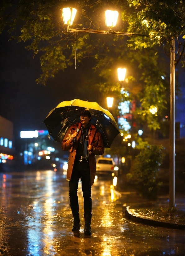 Photograph, Umbrella, Water, Light, Infrastructure, Road Surface