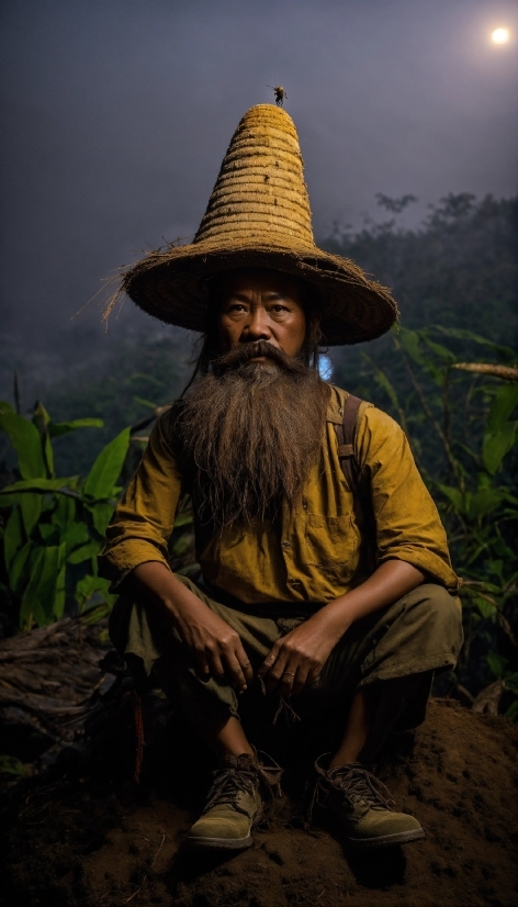 Plant, Beard, People In Nature, Hat, Grass, Facial Hair